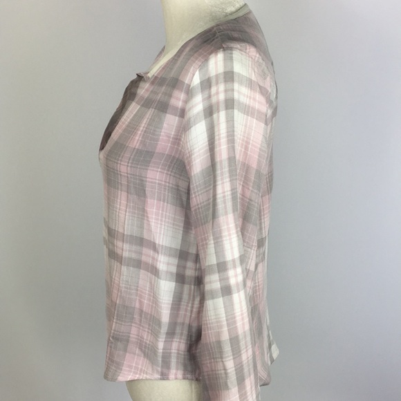 Cloth and Stone Plaid Hi Low Plaid Blouse Sz XS - Picture 4 of 6